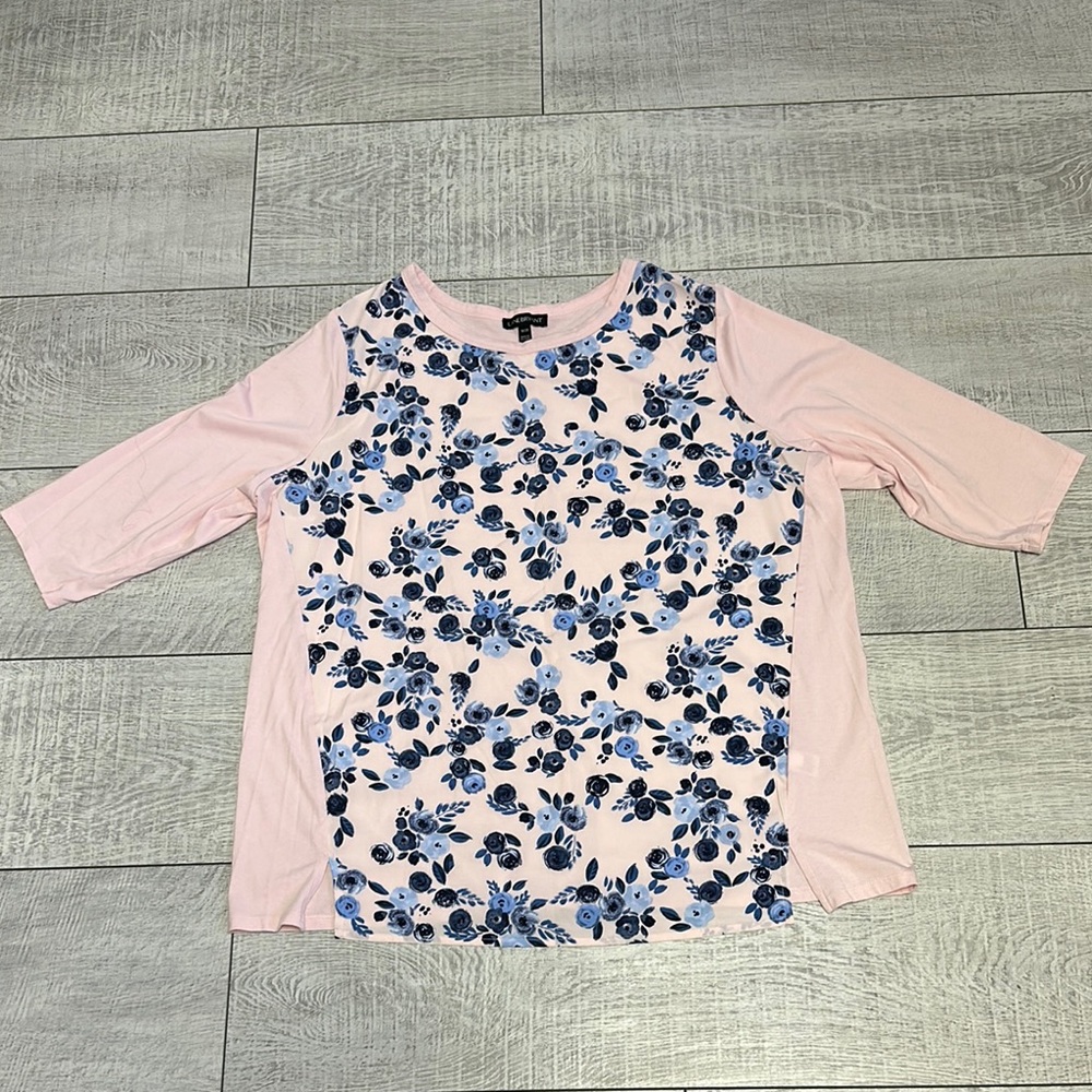 Lane Bryant Boxy Pink and Blue Blouse with Floral Design